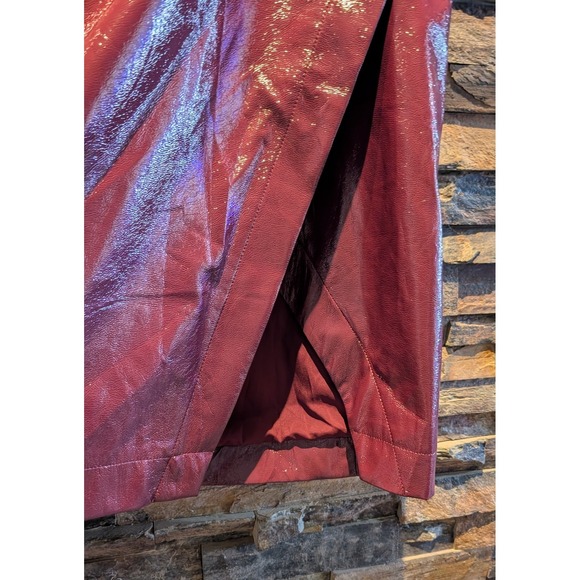 Nina Parker Shiny Burgundy Faux Leather Pencil Skirt Plus Size 18W Slit - Picture 4 of 10